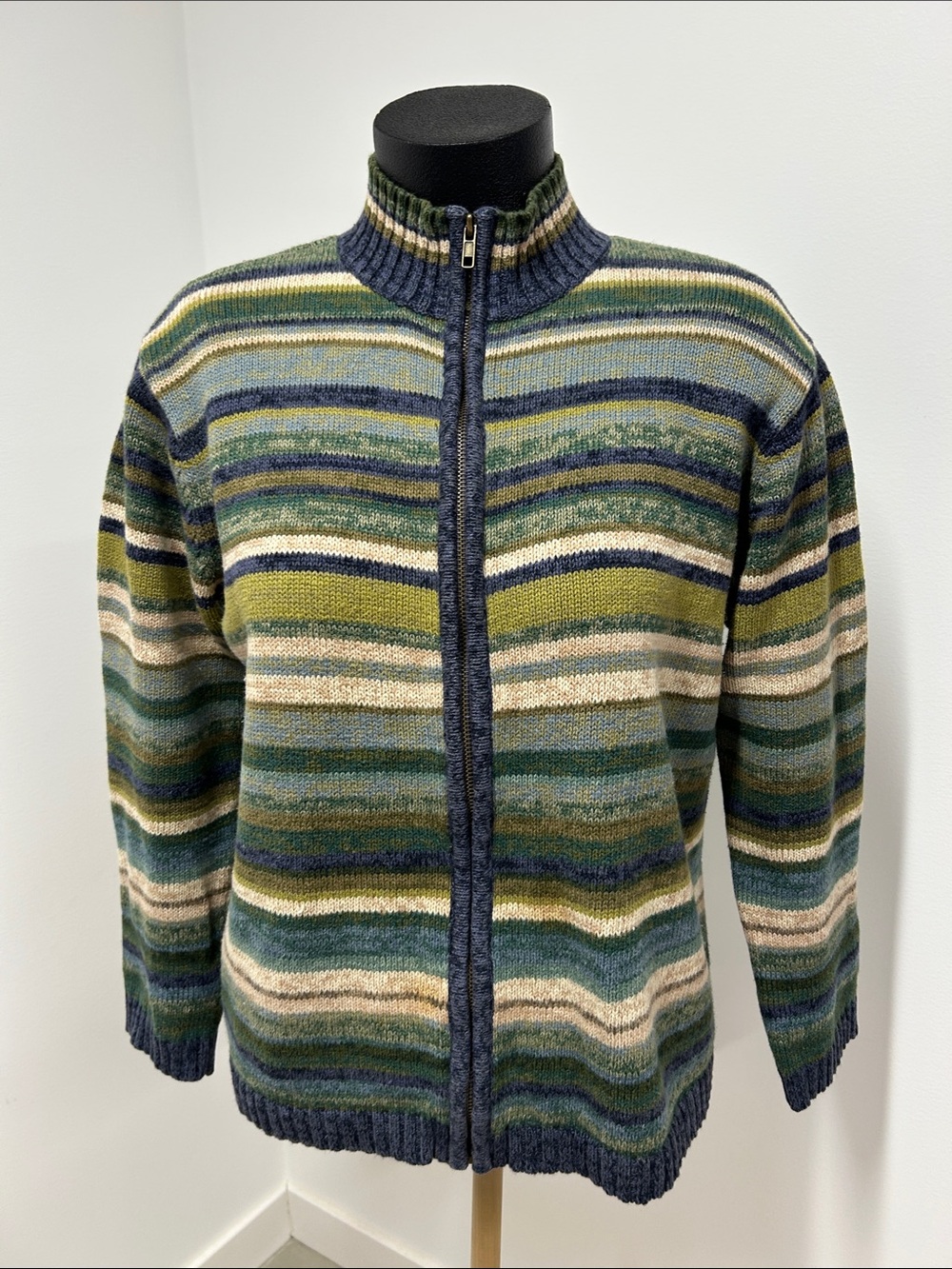 Tiara International Vintage Full Zip Cardigan Sweater Medium Striped